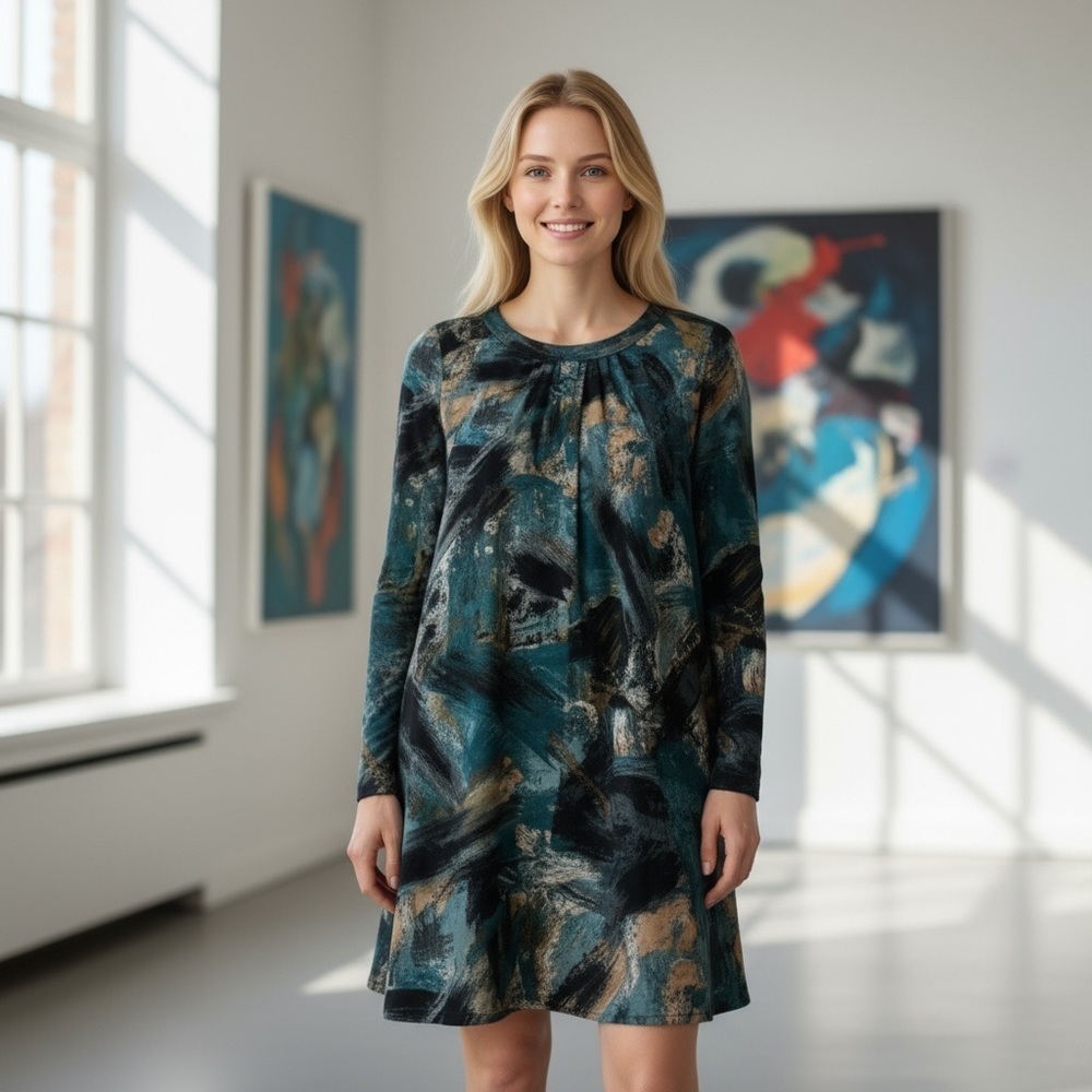 Sandwich_ | Box Pleated Neckline Long Sleeve Dress - Size Small
